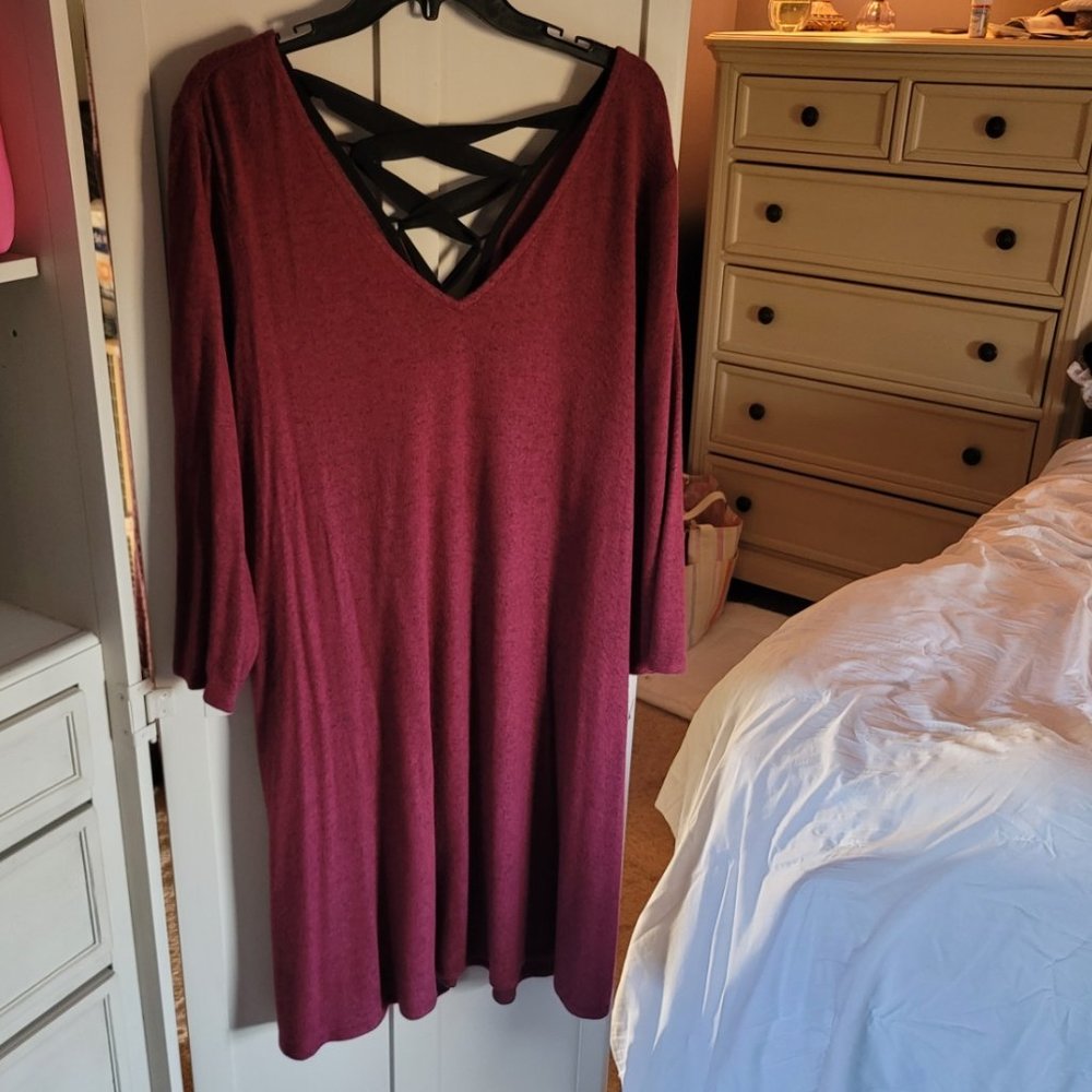 Fortune + Ivy, 2X, Burgundy, Catherine Cozy Hacci Dress - Picture 2 of 5